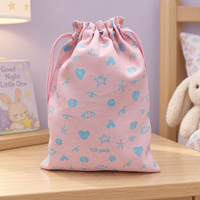 Pochette en coton réutilisable avec cordon de serrage, motif cœur, étoile et nuage, idéale pour les cadeaux de fête et le rangement quotidien