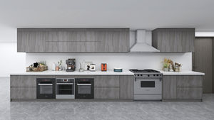 Armoires de cuisine modernes, porte en verre gris, poignées en aluminium, dosseret en granit imperméable pour appartement - Product Image 5