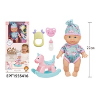 Ensemble de poupée gonflable pour bébé EPT 22 cm avec cheval à bascule, biberon, sucette et anneau de dentition pour filles