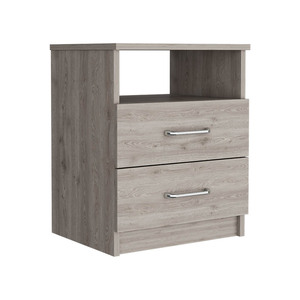 Olienza Nightstand Two <b>Drawers</b> One Shelf Light Gray Finish Bedroom <b>Storage</b> - Product Image 6