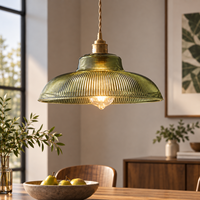Luminaire suspendu en verre côtelé vintage nordique, lampe suspendue en verre vert pour salle à manger, îlot de cuisine, café et restaurant