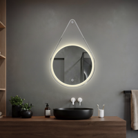 Meilleur prix pour un miroir de salle de bain rond rétroéclairé par LED, sans cadre, avec sangle de suspension, interrupteur tactile 3 couleurs, avec prise, cadre arrière en aluminium