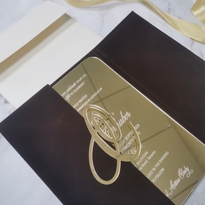 Tùy chỉnh ưa thích màu hồng nhung Folio lời mời đám cưới gương acrylic với phong cách tình yêu và chữ tùy chỉnh làm bằng giấy - Product Image 4
