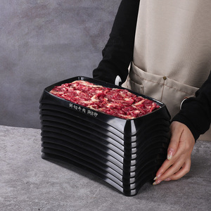 Hot pot style montagne avec soupe au bœuf aigre, bœuf frais en tranches, plaque de cuisson rectangulaire à motif pierre noire, logo personnalisable - Product Image 4