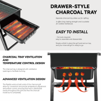 Barbecue portable pliable en métal électroplaqué pour camping extérieur avec dispositif de sécurité anti-flamme