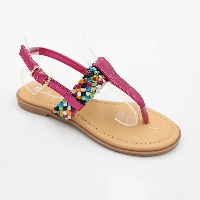 Sandales d'été pour filles, chaussures de princesse, tissées en ruban coloré, nouvelle collection 2023