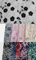 Tissu brodé en maille 3D en velours avec fleurs, sequins, perles et broderie tubulaire, 100% acrylique, résistant à l'abrasion, avec flocage et appliqué