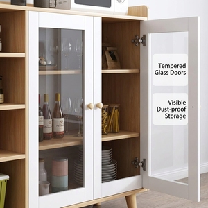 Meuble de salon multifonctionnel en <span class=keywords><strong>bois</strong></span> massif avec portes en verre <span class=keywords><strong>et</strong></span> étagères ouvertes |   Meubles d'appartement peu encombrants grande capacité - Product Image 5