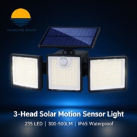 Lampe solaire murale carrée à 3 têtes, 500LM, 235 LED, détecteur de mouvement, micro-lumière, étanche IP65, pour cour, clôture