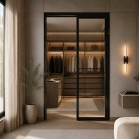 Puerta Corredera Plegable de Aluminio Moderna con Vidrio PD, Espacio de Pared de 124 mm, Puerta Interior Personalizada para Baño Pequeño, Cocina, Apartamento, Hogar