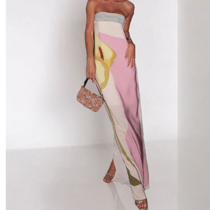 ชุดเดรสยาวทรงเข้ารูปแบบไม่มีแขนและสายรัด ไหล่เปลือย เซ็กซี่ โชว์หลัง ลายพิมพ์ สตรีทแวร์ เอวธรรมชาติ ระบายอากาศได้ดี แฟชั่น - Product Image 2