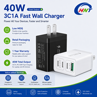Pengisi Daya Perjalanan Cepat HNT 40W GaN 4-Port PD Universal Portabel Pengisi Daya Dinding Bahan Tahan Api OTP ABS+PC untuk Ponsel Pintar dan Tablet