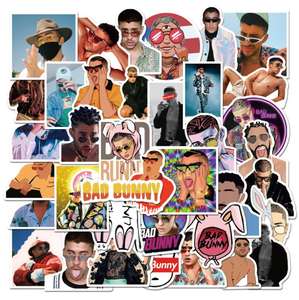 ZY0484C 50 pegatinas de <span class=keywords><strong>vinilo</strong></span> impermeables del cantante puertorriqueño <span class=keywords><strong>Bad</strong></span> <span class=keywords><strong>Bunny</strong></span> para botellas de agua, equipaje y portátiles, pegatinas de moda - Product Image 2