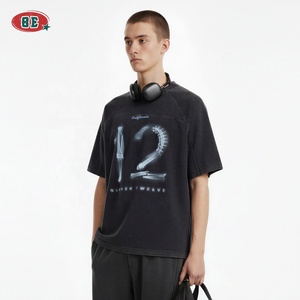 T-shirt Hip Hop da Uomo Oversize 100% Cotone con Grafica, Manica Corta, Lavaggio Acido, Taglio e Cucitura High Street, Effetto Sbiadito - Product Image 2