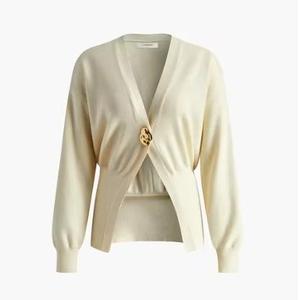 V-Neck Waist Solid Color Single Button Women's Knit <b>Cardigan</b> <b>Sweater</b> Fashion - Product Image 6