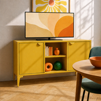 Meuble TV en acier laminé à froid, console multimédia moderne, antirouille, emballage plat, montage facile, 1 tiroir, 2 étagères
