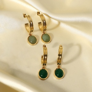 Pendientes de Aro de Acero Inoxidable que No se Deslustran, Pendientes de Piedras Preciosas Chapados en Oro para Mujer - Product Image 2