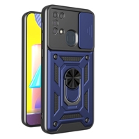 Étui de téléphone portable BAILI Factory avec cadre d'objectif coulissant deux-en-un, support d'anneau de doigt rotatif à 360 degrés pour Samsung M31/M52/M56