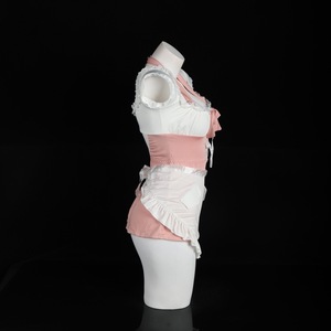 Lemon Story Maid Costume Set Women's Sexy Cute Cosplay Outfit <b>White</b> Pink <b>Lace</b> Top With Corset Detail - Product Image 3