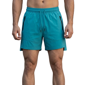 Shorts de yoga de haute qualité pour hommes, tissu extensible en mélange de spandex avec poches, parfait pour la salle de sport, l'entraînement, avec impression sérigraphique - Product Image 2