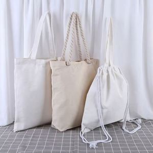 Sac fourre-tout en toile de coton réutilisable, écologique, de haute qualité, personnalisable et portable avec poignée en corde DLBZ - Product Image 5