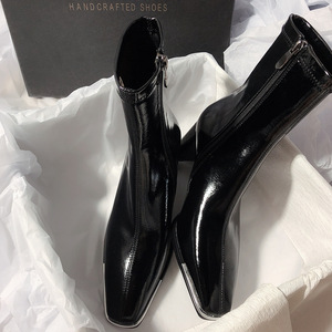 Zapatos de Tacón Bajo para <span class=keywords><strong>Mujer</strong></span>, Elegantes, con Punta Cuadrada, Cierre Lateral Grueso, Color Sólido, Costuras Plateadas, Elásticos, para Otoño - Product Image 4