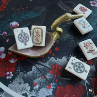 Jeu de Mahjong Floral Style Chinois avec Tuiles en Acrylique Effet Marbre Vert, Jeu de Mahjong Américain Personnalisé pour Collection, Cadeau, OEM