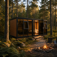 Cabine en verre modulaire de 10 pieds, installation rapide, isolée, en acier léger préfabriqué, revêtement en bois pour camping, villa