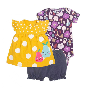Meilleurs prix, ensemble <span class=keywords><strong>de</strong></span> vêtements pour bébé fille nouveau-né, haut à volants, short, body à manches courtes, 3 pièces, 100% coton - Product Image 4