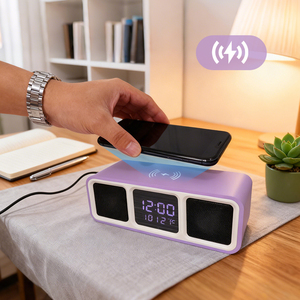 Enceinte Bluetooth intelligente en bois numérique pour décoration intérieure, avec <span class=keywords><strong>radio</strong></span> FM, veilleuse LED et <span class=keywords><strong>réveil</strong></span>, pour table <span class=keywords><strong>de</strong></span> <span class=keywords><strong>chevet</strong></span> ou bureau - Product Image 3