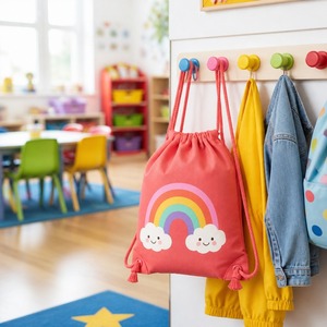 Sac à dos en coton à cordon de serrage pour enfants, motif dessin animé, sans métal ni pièces vives, sac de sport pour la maternelle et les activités de plein air - Product Image 3