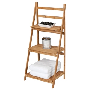Modern Multi-Layer Solid Wood Freestanding <strong>Bathroom</strong> Shelves with Bamboo Folding <strong>Ladder</strong> Plant Stand <strong>Storage</strong> for Home &amp; Hotel Use - Product Image 1