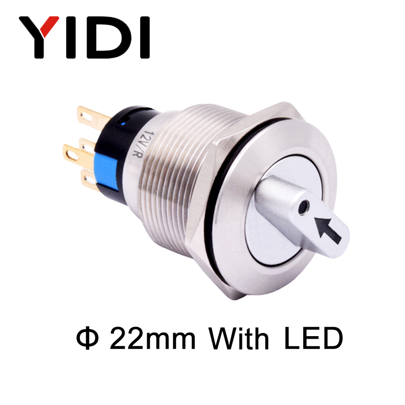 22mm LED Light Metal Rotary Selector Switch - 2/3 Position