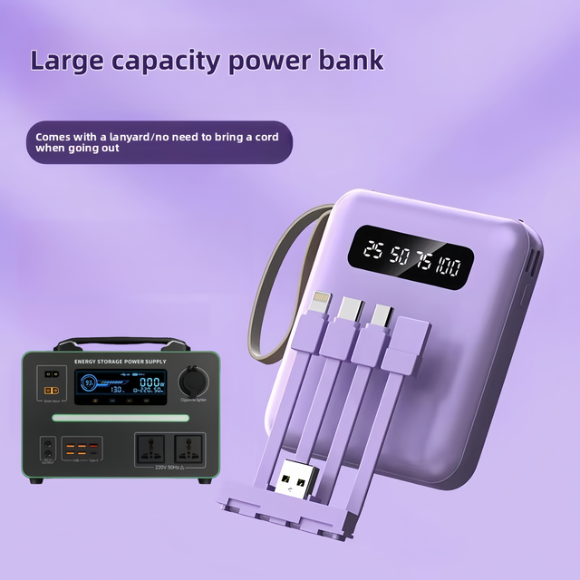 Wholesale Lithium Ion Mini Power Bank Built-in Cable 10,000mAh Compact Portable Charger with Logo Printing Available Gift