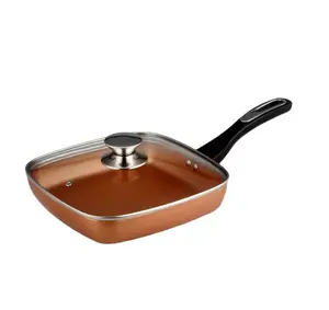 24厘米铜大理石煎锅煎锅炊具套装不粘方形带盖煎锅