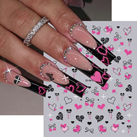 Autocollants pour ongles gothiques Y2K 5D en relief, motifs Cœur rose et noir, Nœud, Goutte et Croix, auto-adhésifs, tendance, fournitures pour salons de manucure et style urbain