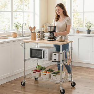 Wooden Surface Kitchen Multi-Purpose Trolley Mobile Prep Cart with <b>Shelves</b> for Restaurant Canteen Commercial Kitchen - Product Image 4