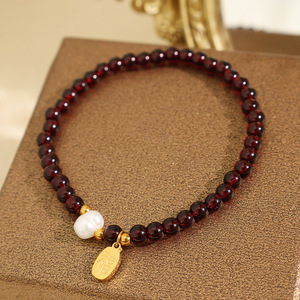 Natural Burgundy Garnet <b>Bracelet</b> With GoldPendant For Women Gift Jewelry - Product Image 3