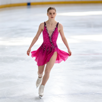 Robe de patinage artistique fuchsia en strass, sans manches, dos croisé, en maille, pour enfants et adultes, pour compétition et performance