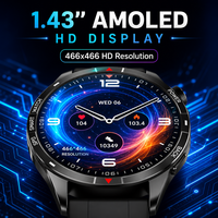 Reloj GPS Resistente F7G, Pantalla AMOLED HD de 1.43 Pulgadas 466*466, Registro en la Nube, Monitor de Salud SpO2 para Android IOS, 1 Unidad, Negro