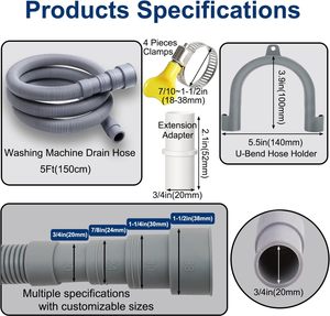 <span class=keywords><strong>Tuyau</strong></span> <span class=keywords><strong>de</strong></span> <span class=keywords><strong>vidange</strong></span> flexible en polyéthylène ondulé pour <span class=keywords><strong>lave</strong></span>-<span class=keywords><strong>vaisselle</strong></span> et <span class=keywords><strong>lave</strong></span>-linge électrique <span class=keywords><strong>universel</strong></span> SHENGYUE 1,5 m-2 m gris - Product Image 2