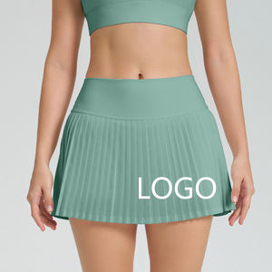 تنورة لياقة بدنية عالية الخصر للنساء في الولايات المتحدة الأمريكية ، تصميم رياضي بكسرات يسمح بالتهوية ، شعار أمامي مضاد للتآكل سريع الجفاف - Product Image 1