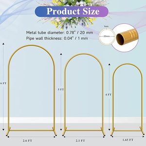 3pcs Arche de fond en métal doré Stand Party Arch Stands for Wedding Birthday Baby Shower Bridal Shower Balloon Arched Frame - Product Image 1