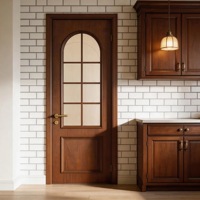 Puerta Francesa de Vidrio de Lujo para Interiores con Marco de Madera Sólida Tallada, Estilo Europeo Clásico, Resistente al Agua y a la Humedad