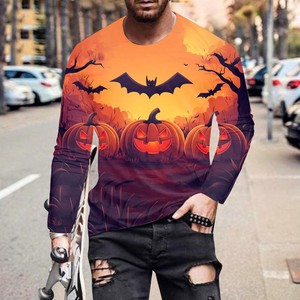 เสื้อยืดแขนยาวลายฟักทองฮาโลวีนสำหรับผู้ชาย พิมพ์ลายดิจิทัล 3 มิติ ทรงปกติ ผ้าถักโพลีเอสเตอร์ สวมใส่สบายๆ - Product Image 4
