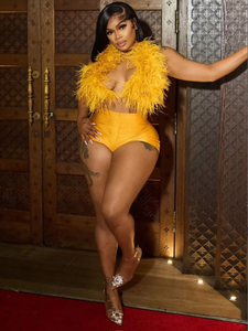Backless Bandage <strong>Feather</strong> <strong>Top</strong> Women Open Sexy Outfit Club Wear for Women 2026 tank <strong>Top</strong> and Shorts Set Women - Product Image 3