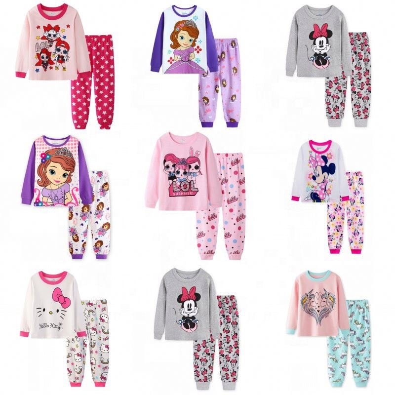 Оптовая продажа, Мультяшные хлопковые пижамы для девочек с Минни, одежда для сна, 2 комплекта, Весенняя детская одежда для сна для девочек, комплекты для сна Минни, одежда для сна для девочек