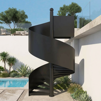 Escalier en colimaçon moderne en acier au carbone laminé pour extérieur, à colonne centrale, de qualité industrielle, durable et résistant aux intempéries