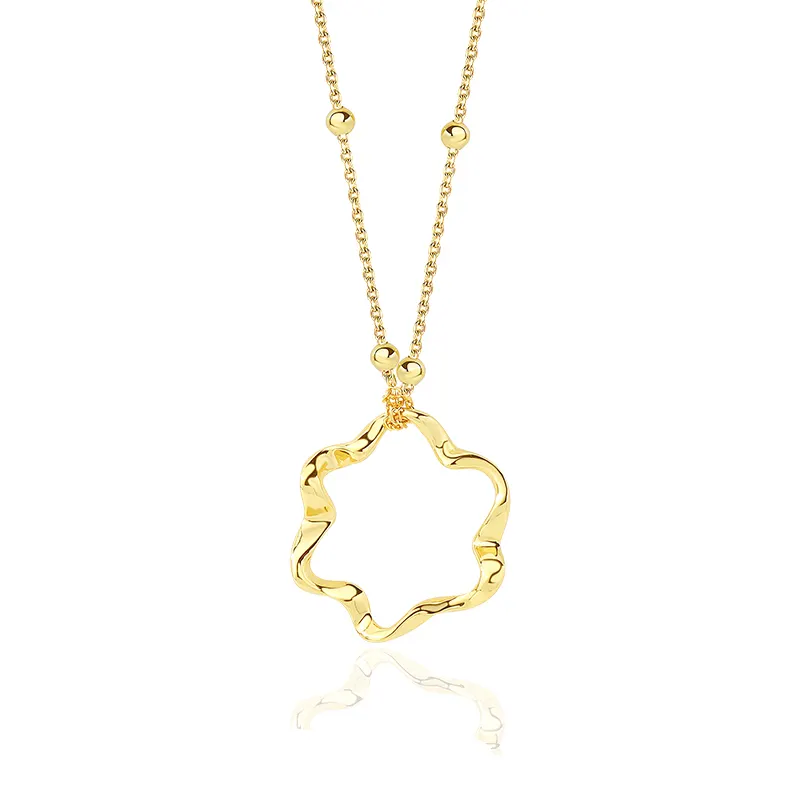 Fashion Sterling Silver Squiggle Charms Necklace Bead chain Geometric Gold Plated Bead Chain Circle Pendant Necklace women