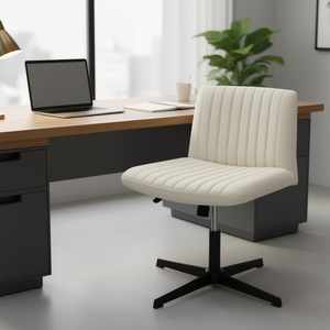 Chaise de bureau moderne en tissu beige, réglable en hauteur, pivotante et à bascule, design contemporain, base en acier, réglage manuel - Product Image 2